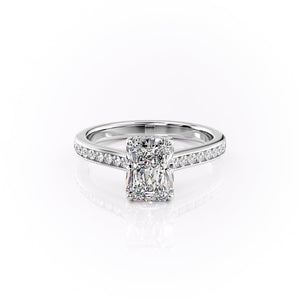 The Cameron Set  With A 5 Carat Radiant 18K White Gold Moissanite