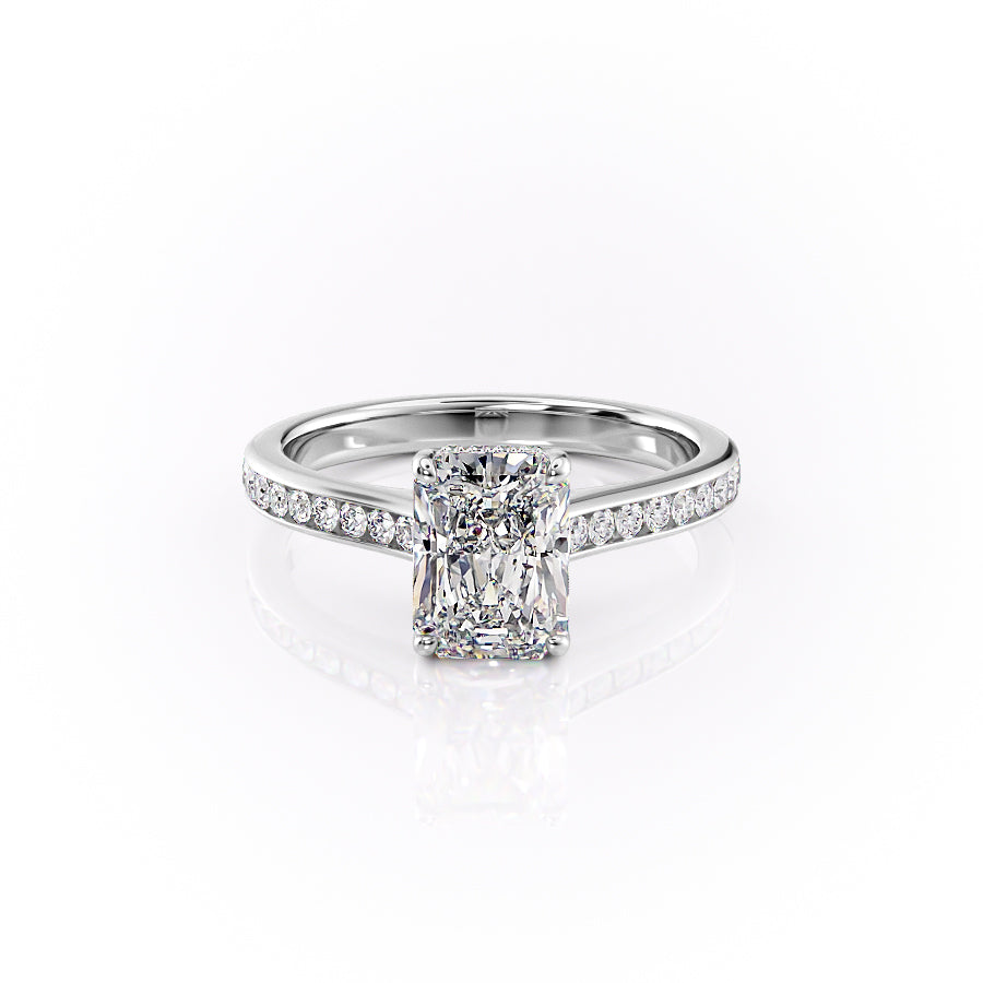 The Cameron Set  With A 3.5 Carat Radiant 18K White Gold Moissanite