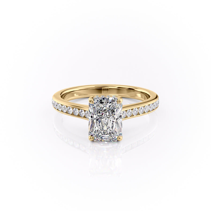 The Cameron Set With A 2.5 Carat Radiant 18K Yellow Gold Lab Diamond