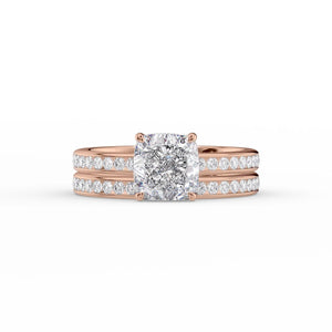 The Marilyn Set With A 1 Carat Cushion 14K Rose Gold Lab Diamond