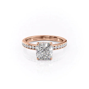 The Marilyn Set With A 1.5 Carat Cushion 14K Rose Gold Lab Diamond