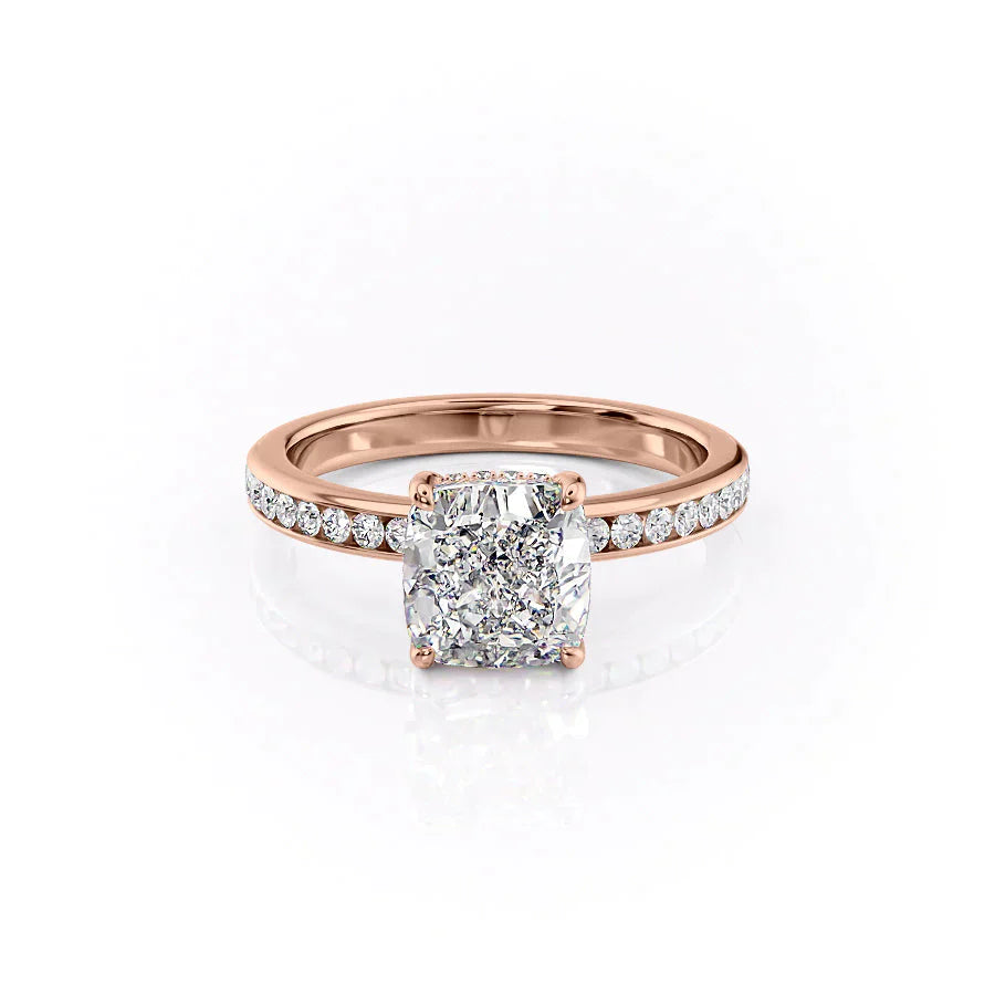 The Marilyn Set With A 1 Carat Cushion 14K Rose Gold Lab Diamond