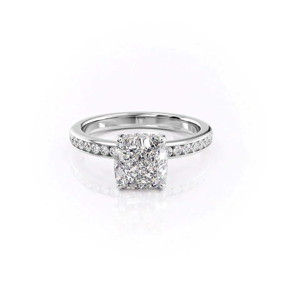 The Marilyn Set  With A 3 Carat Cushion 14K White Gold Moissanite
