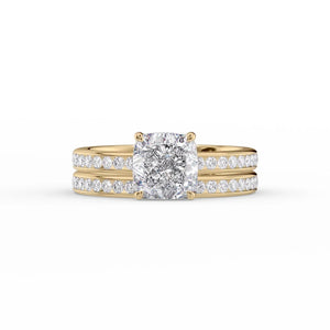 The Marilyn Set With A 3 Carat Cushion 18K Yellow Gold Lab Diamond