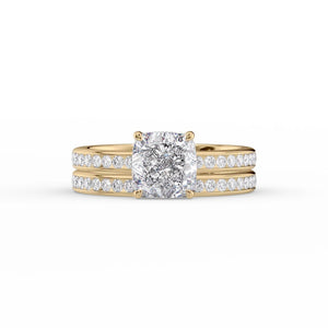 The Marilyn Set With A 1 Carat Cushion 18K Yellow Gold Lab Diamond