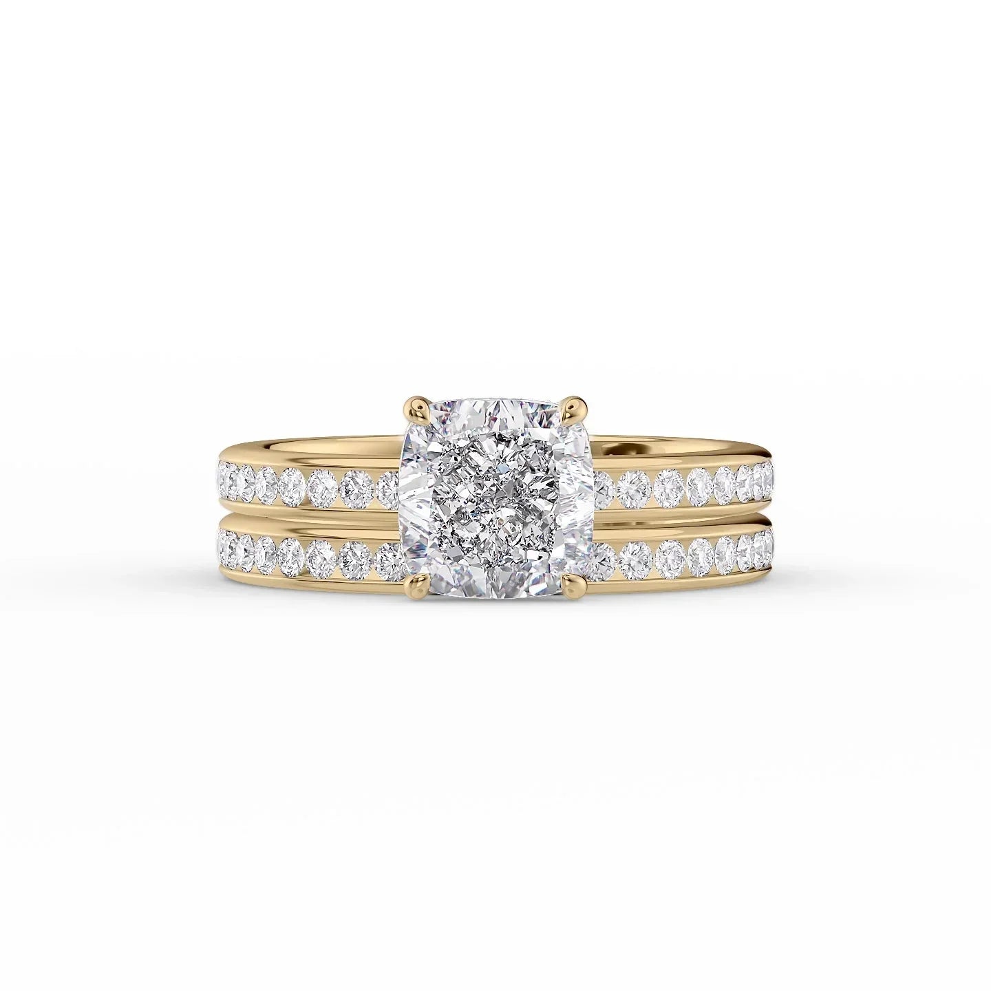The Marilyn Set With A 1 Carat Cushion 18K Yellow Gold Lab Diamond