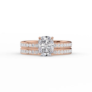 The Marilyn Set With A 1.5 Carat E. Cushion 14K Rose Gold Lab Diamond