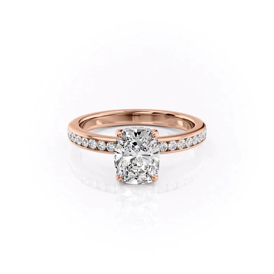 The Marilyn Set With A 1.5 Carat E. Cushion 14K Rose Gold Lab Diamond