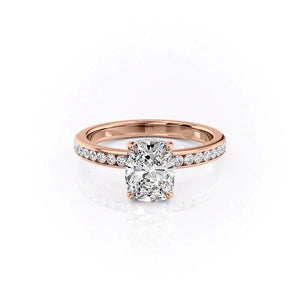 The Marilyn Set With A 1.5 Carat E. Cushion 14K Rose Gold Lab Diamond
