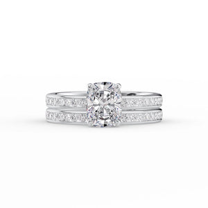 The Marilyn Set  With A 1 Carat E. Cushion 18K White Gold Moissanite