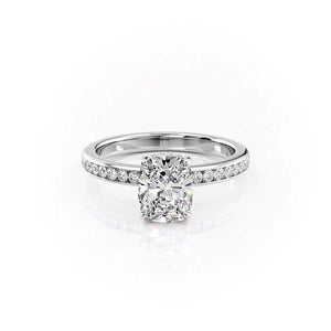 The Marilyn Set  With A 1 Carat E. Cushion 18K White Gold Moissanite