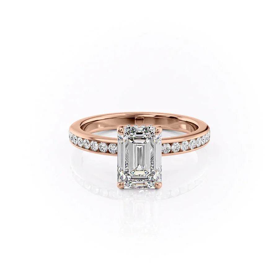 The Marilyn Set  With A 1 Carat Emerald 14K Rose Gold Moissanite