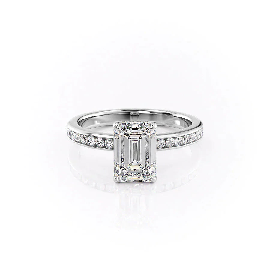 The Marilyn Set  With A 2.5 Carat Emerald 18K White Gold Moissanite