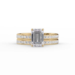 The Marilyn Set  With A 3 Carat Emerald 18K Yellow Gold Moissanite