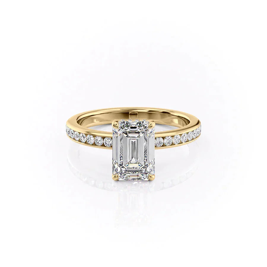 The Marilyn Set With A 2 Carat Emerald 14K Yellow Gold Lab Diamond