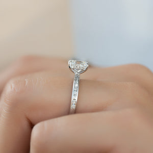 The Marilyn Set  With A 1 Carat E. Cushion 18K White Gold Moissanite