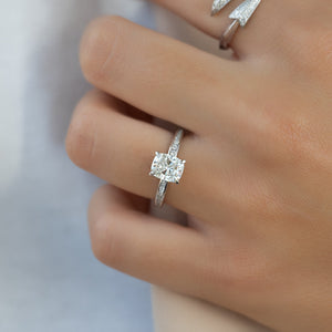 The Marilyn Set  With A 1 Carat E. Cushion 18K White Gold Moissanite