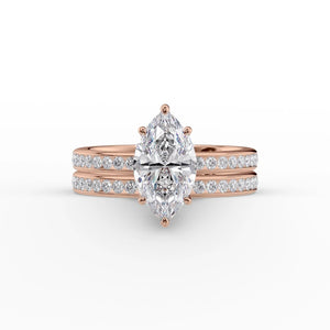 The Marilyn Set With A 1 Carat Marquise 14K Rose Gold Lab Diamond