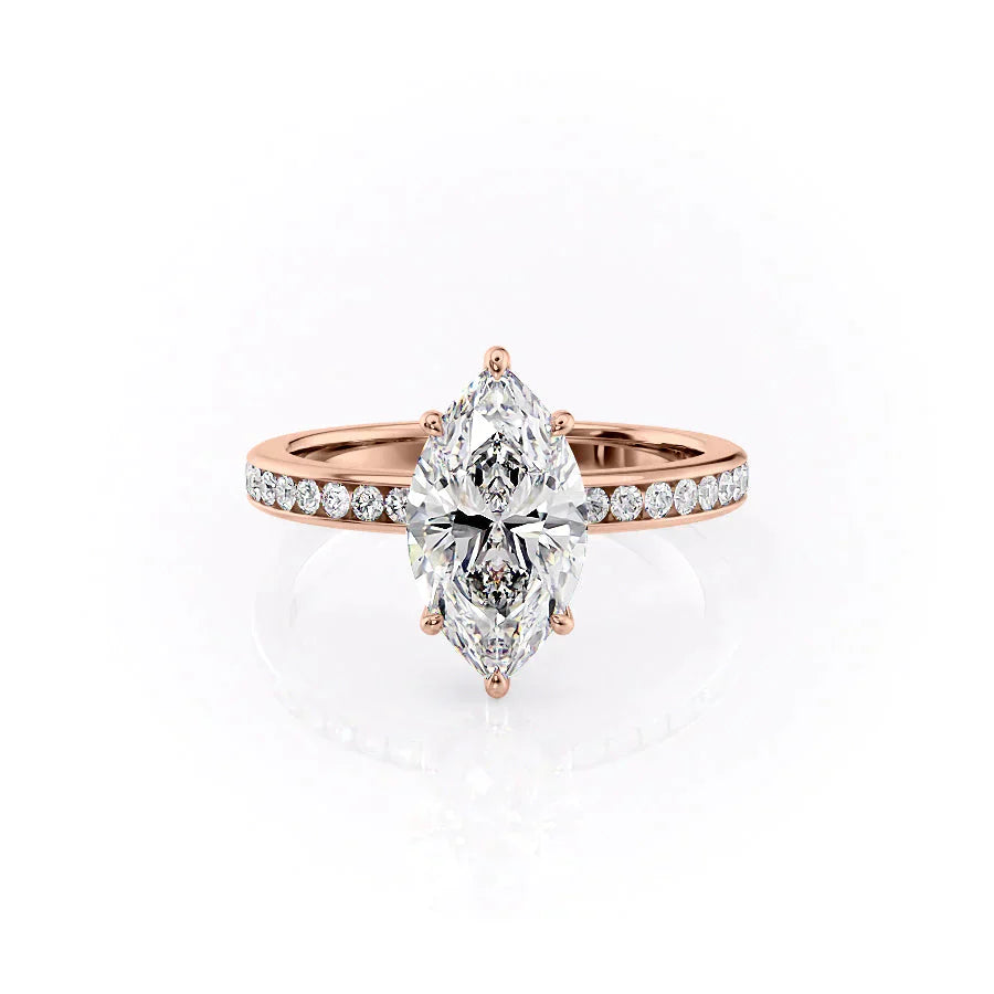 The Marilyn Set With A 1 Carat Marquise 14K Rose Gold Lab Diamond