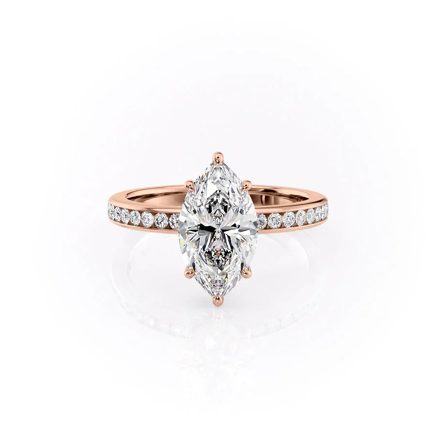 The Marilyn Set  With A 2.5 Carat Marquise 14K Rose Gold Moissanite