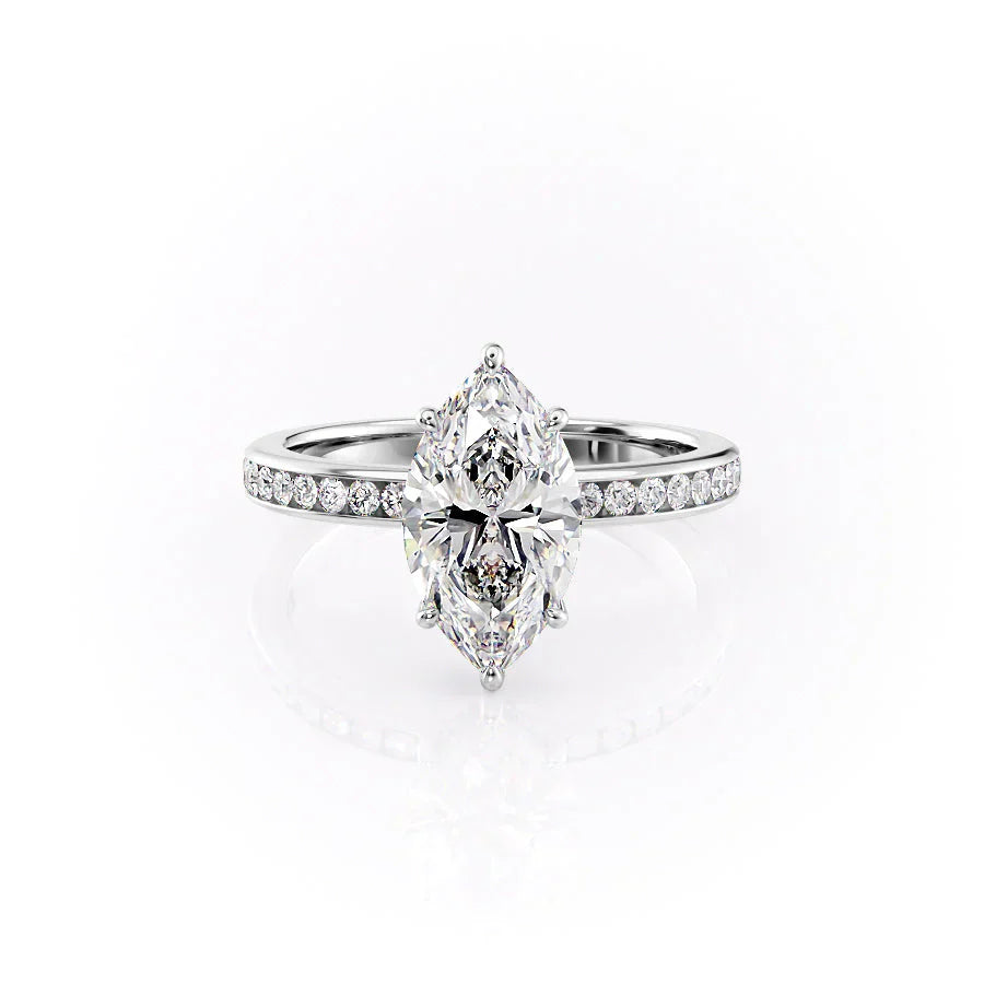 The Marilyn Set  With A 5 Carat Marquise 14K White Gold Moissanite