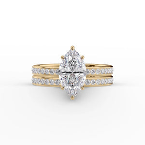 The Marilyn Set With A 1 Carat Marquise 18K Yellow Gold Lab Diamond
