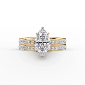 The Marilyn Set With A 2.5 Carat Marquise 14K Yellow Gold Lab Diamond