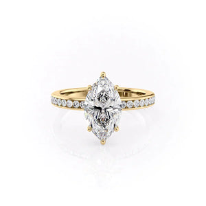 The Marilyn Set With A 3 Carat Marquise 14K Yellow Gold Lab Diamond