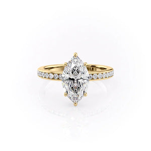 The Marilyn Set  With A 4.5 Carat Marquise 14K Yellow Gold Moissanite