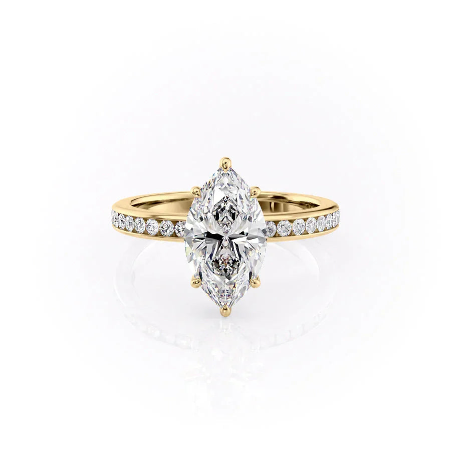 The Marilyn Set  With A 3.5 Carat Marquise 18K Yellow Gold Moissanite