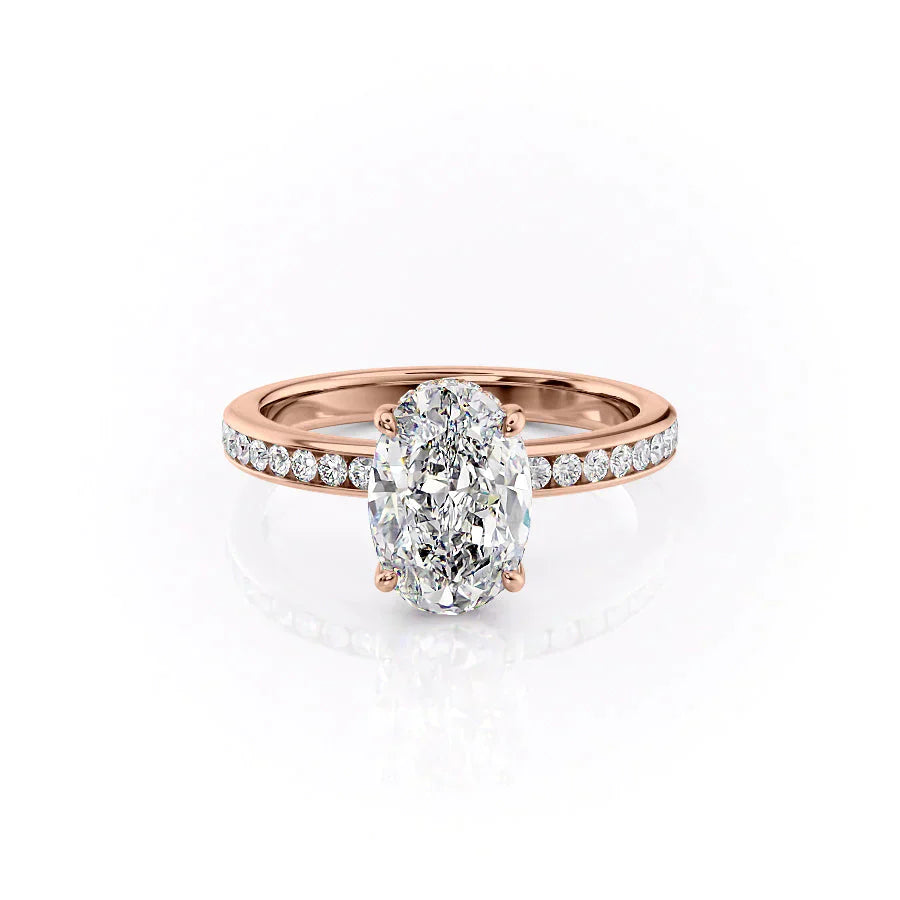 The Marilyn Set  With A 2.5 Carat Oval 14K Rose Gold Moissanite