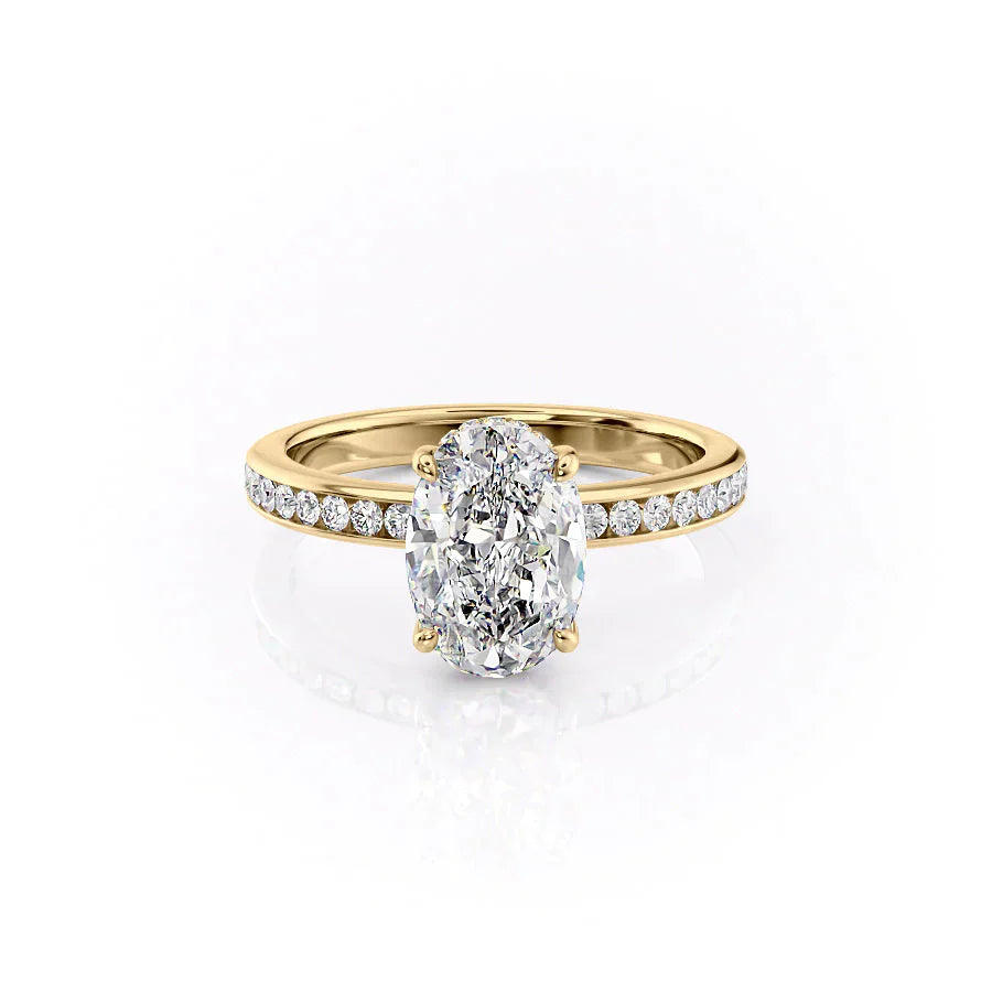 The Marilyn Set With A 3 Carat Oval 14K Yellow Gold Lab Diamond