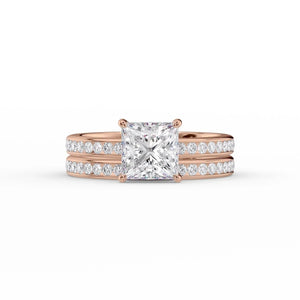 The Marilyn Set With A 1.5 Carat Princess 14K Rose Gold Lab Diamond