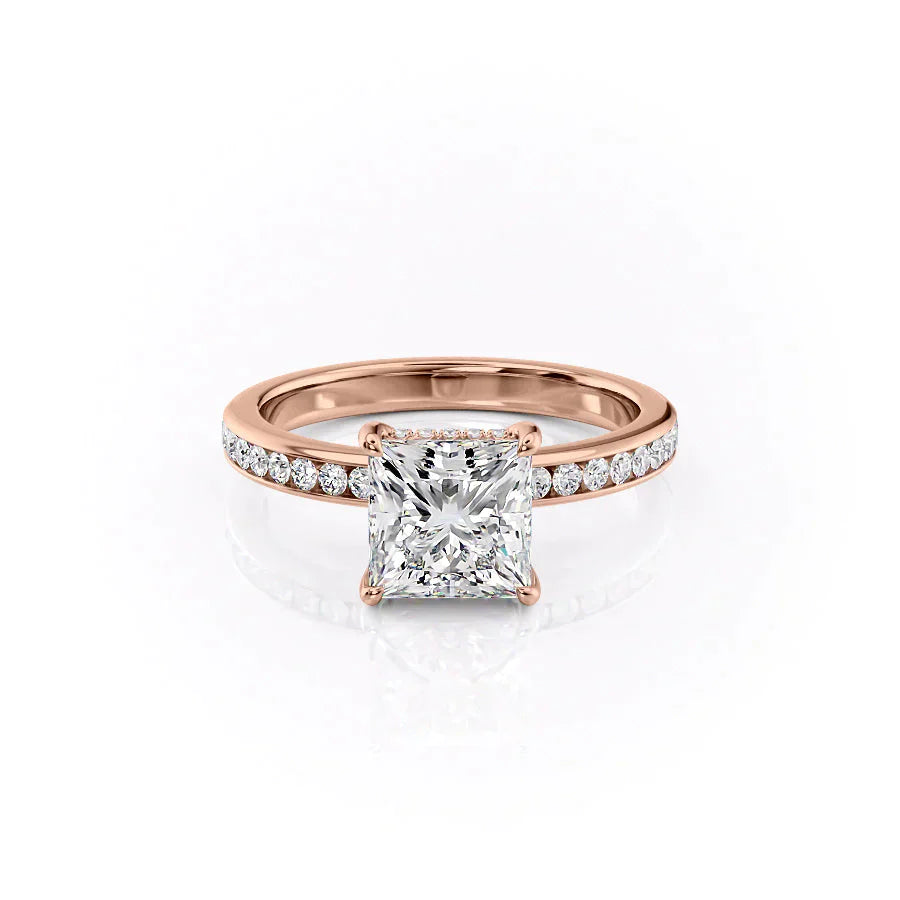The Marilyn Set  With A 3 Carat Princess 14K Rose Gold Moissanite