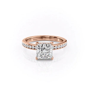The Marilyn Set  With A 3 Carat Princess 14K Rose Gold Moissanite