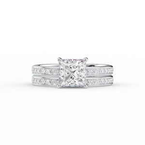 The Marilyn Set  With A 3 Carat Princess 14K White Gold Moissanite