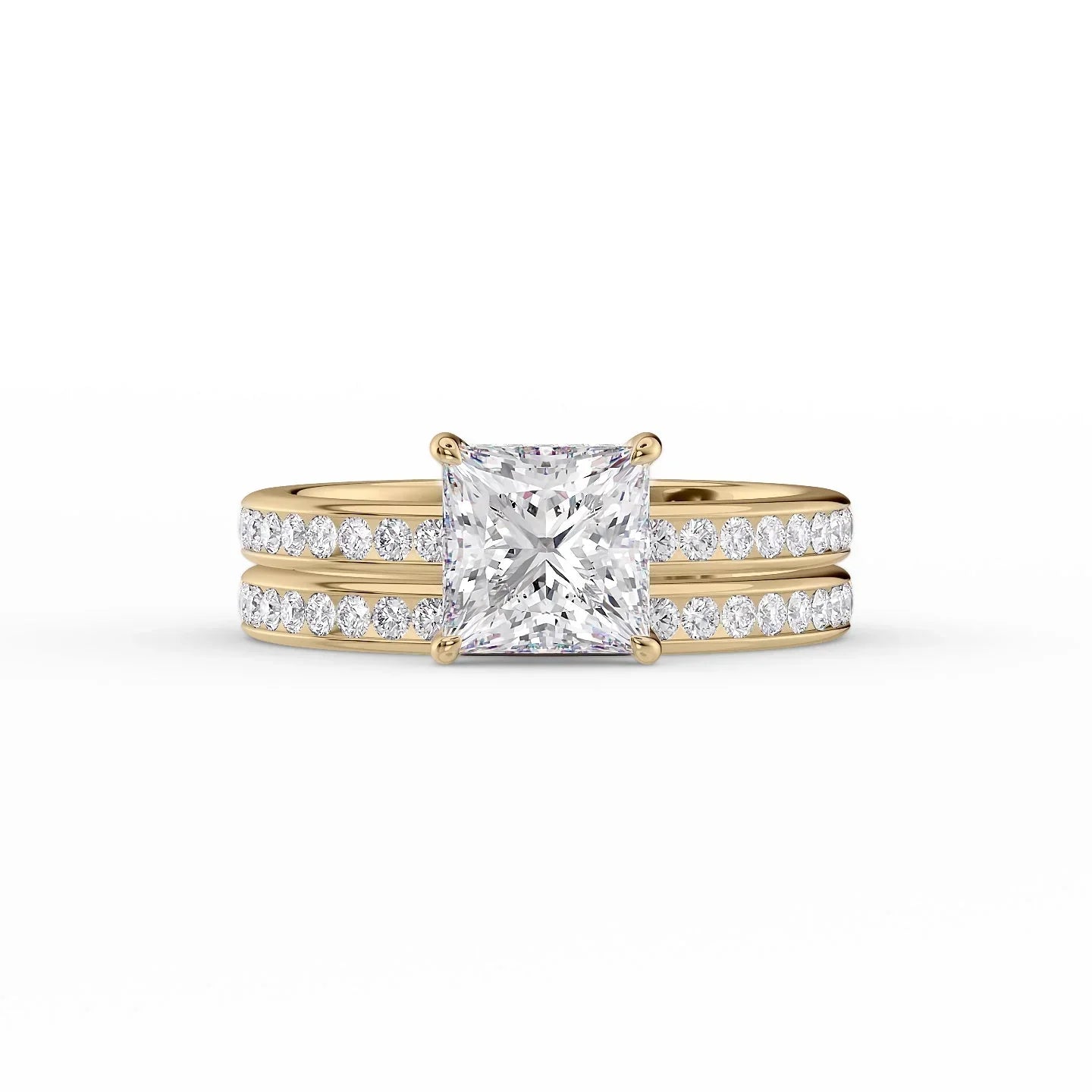 The Marilyn Set  With A 2.5 Carat Princess 18K Yellow Gold Moissanite