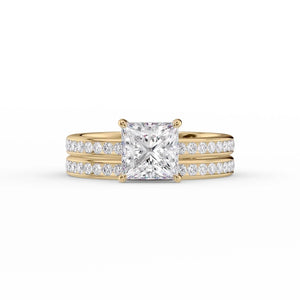 The Marilyn Set  With A 2.5 Carat Princess 18K Yellow Gold Moissanite