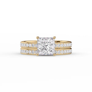 The Marilyn Set  With A 2.5 Carat Princess 18K Yellow Gold Moissanite