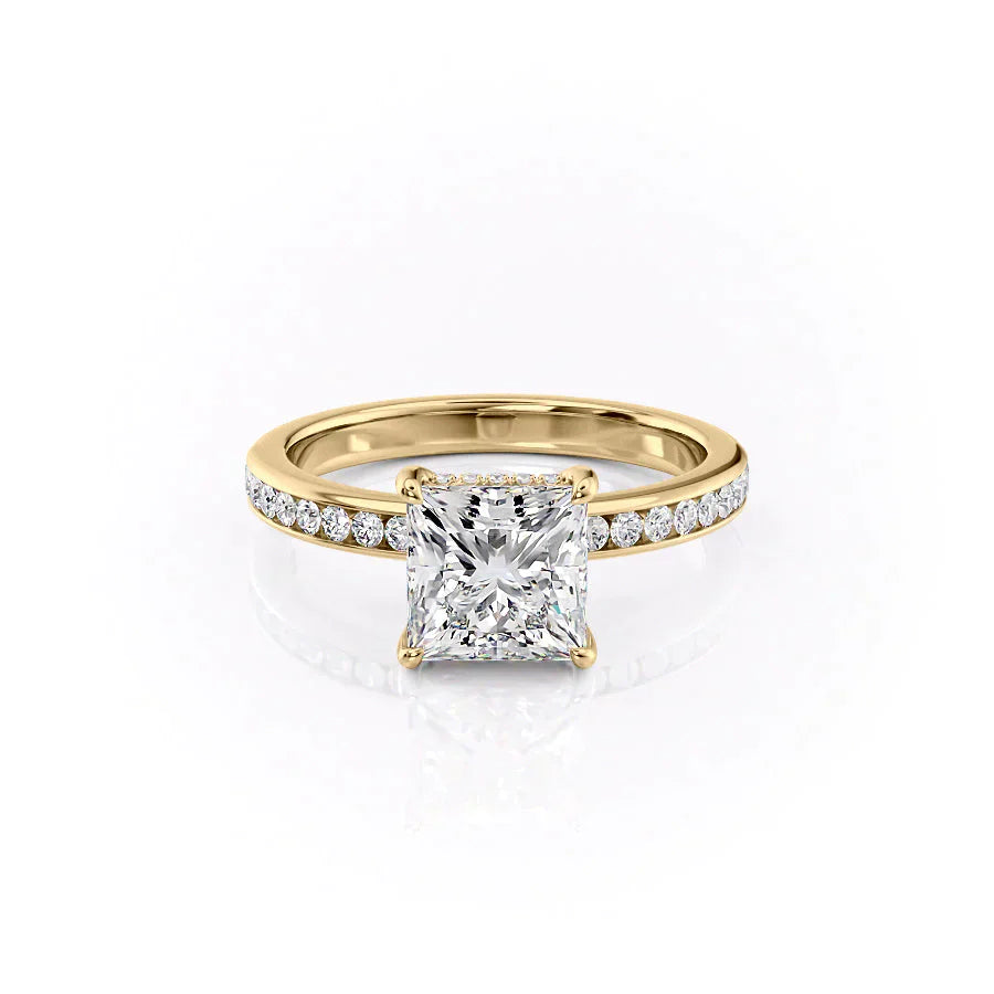 The Marilyn Set  With A 2.5 Carat Princess 18K Yellow Gold Moissanite