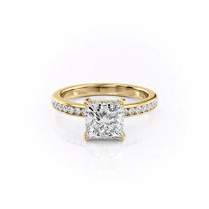 The Marilyn Set  With A 2.5 Carat Princess 18K Yellow Gold Moissanite