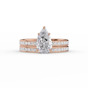 The Marilyn Set With A 3 Carat Pear 14K Rose Gold Lab Diamond