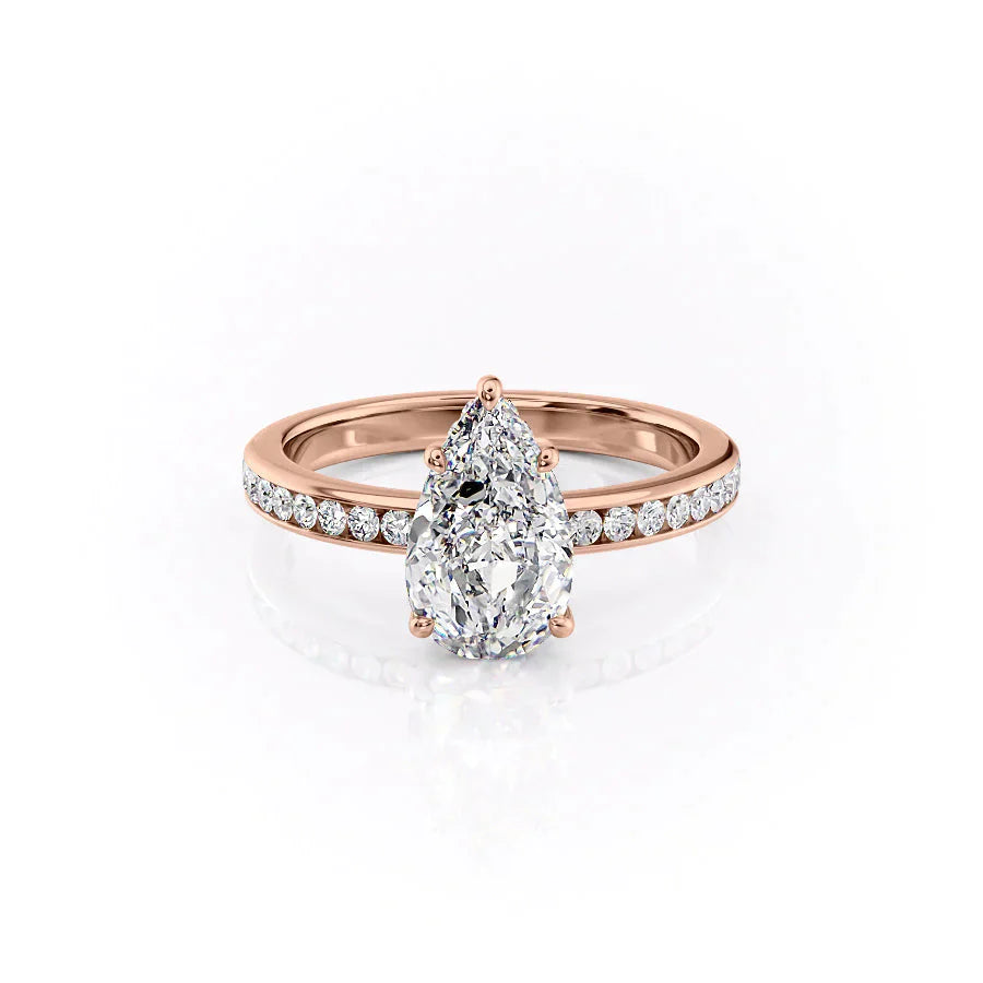 The Marilyn Set With A 2 Carat Pear 14K Rose Gold Lab Diamond