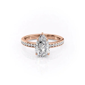 The Marilyn Set  With A 1 Carat Pear 14K Rose Gold Moissanite