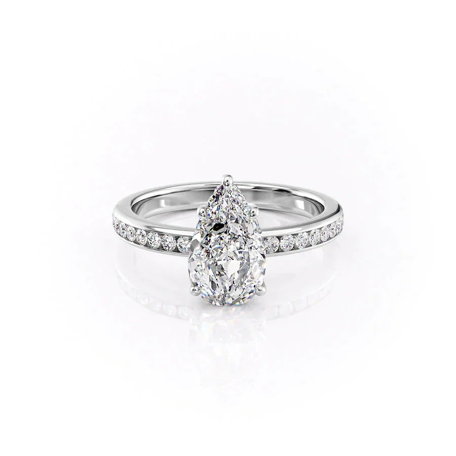 The Marilyn Set  With A 3 Carat Pear 18K White Gold Moissanite