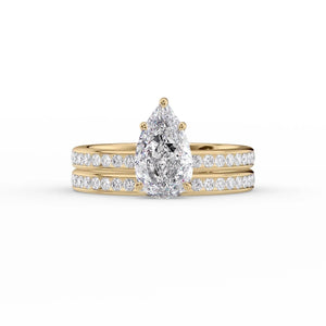 The Marilyn Set  With A 1 Carat Pear 18K Yellow Gold Moissanite