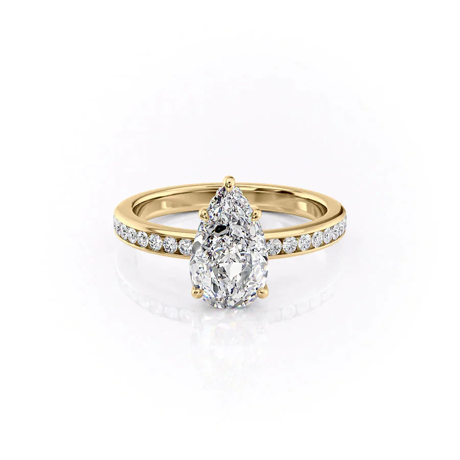 The Marilyn Set With A 3 Carat Pear 18K Yellow Gold Lab Diamond