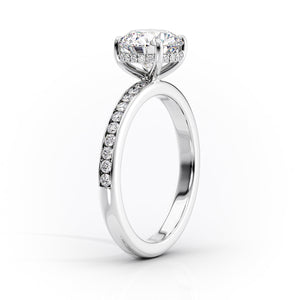 The Marilyn Set  With A 1 Carat E. Cushion 18K White Gold Moissanite