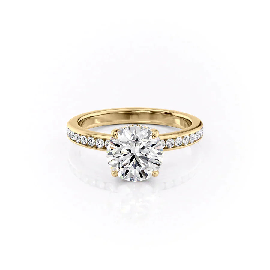 The Marilyn Set With A 3 Carat Round 18K Yellow Gold Lab Diamond