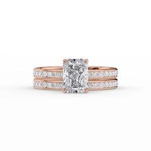 The Marilyn Set With A 2.5 Carat Radiant 14K Rose Gold Lab Diamond